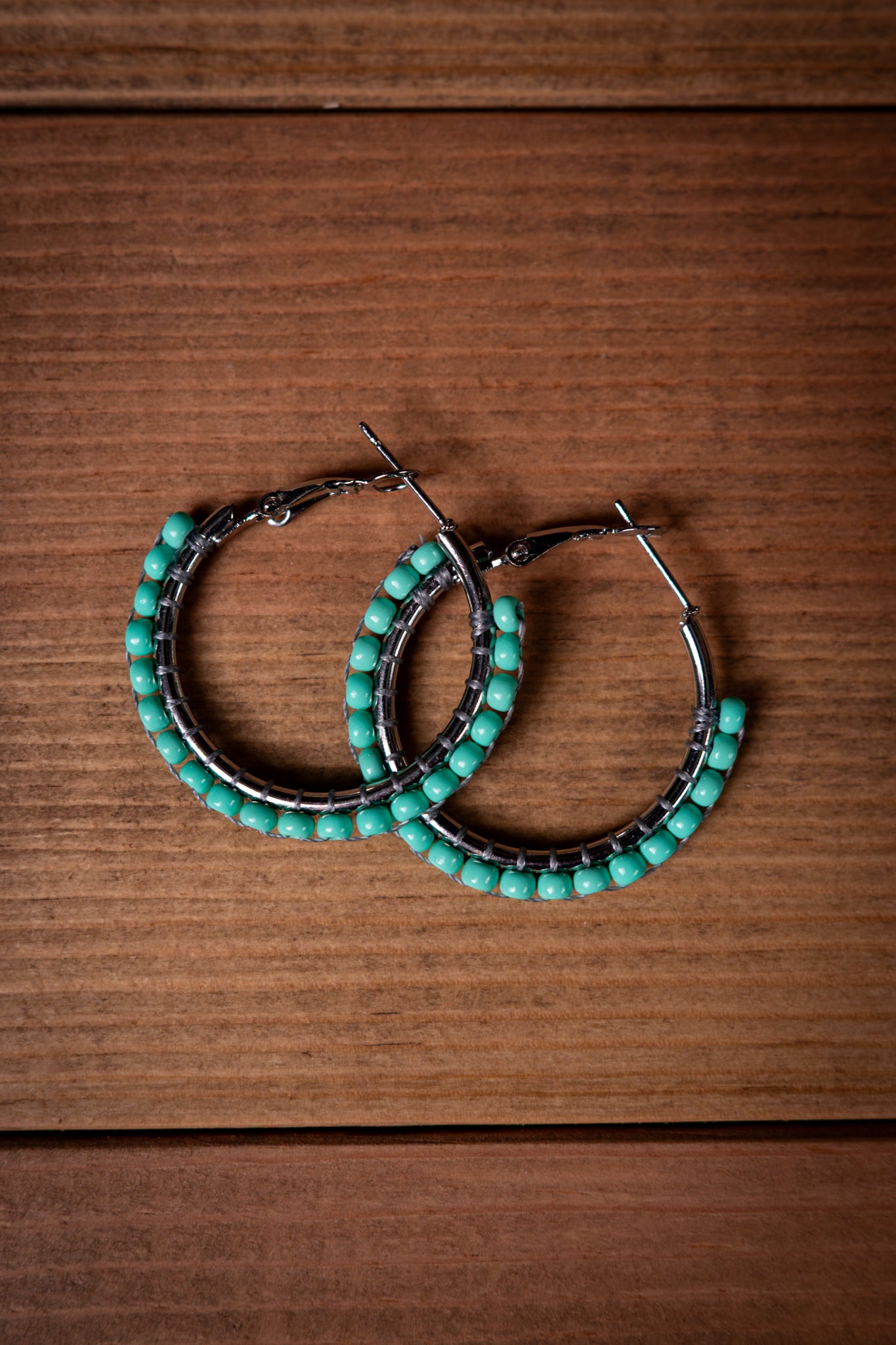 small-turquoise-silver-hoops